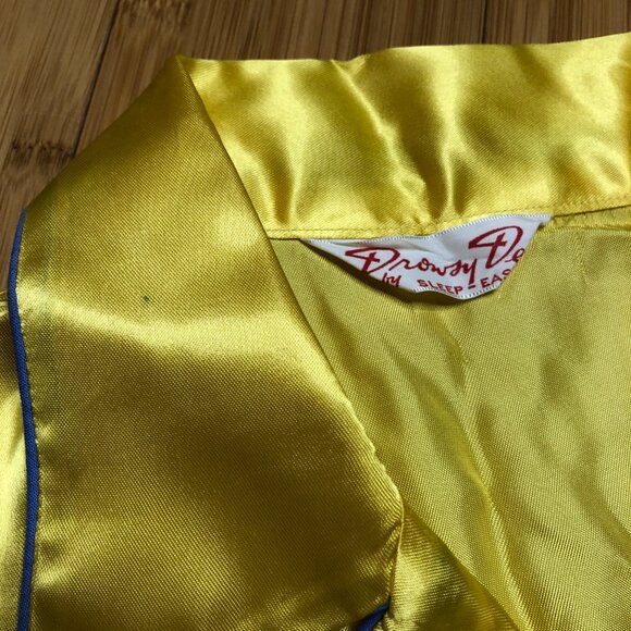 Vintage Daisy Yellow Satin Pajamas Petite XS S High Waisted Retro Easter Egg - Picture 7 of 14